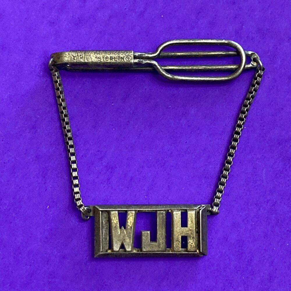 Vintage Swank Sterling Silver Tie Clip With Initials- W. J. H.
